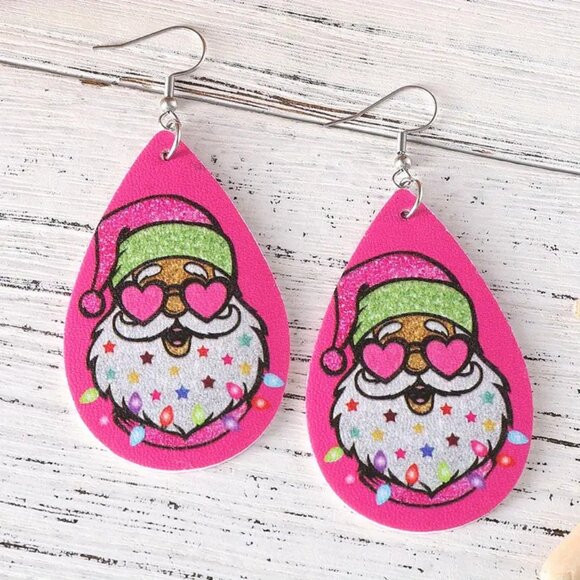 Hot Pink Santa Leather Earrings - NIP - Picture 1 of 2